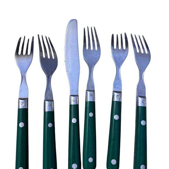 WF Washington Forge Mardi Gras Flatware Green MCM Stainless 6-Piece Fork Knife - Picture 9 of 13